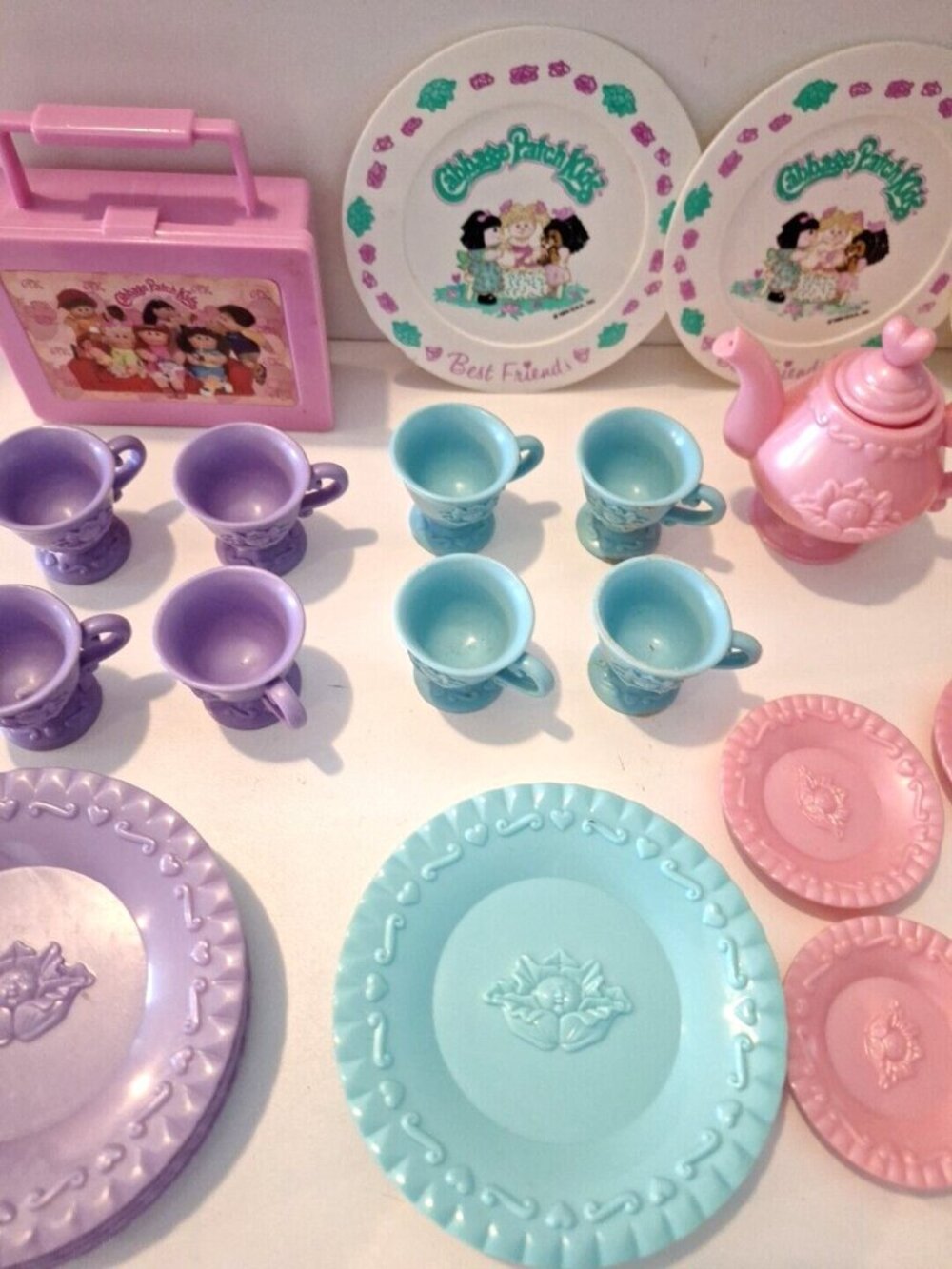 Cabbage Patch Kids Tea Party 80s Doll Lunchbox Purple Pink Blue Vintage - Picture 2 of 11